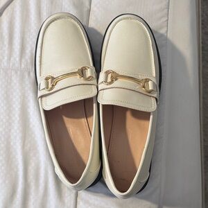 Princess Polly Cream Loafers with Gold Detail